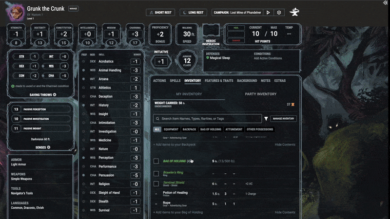 Moving an Item into Party Inventory