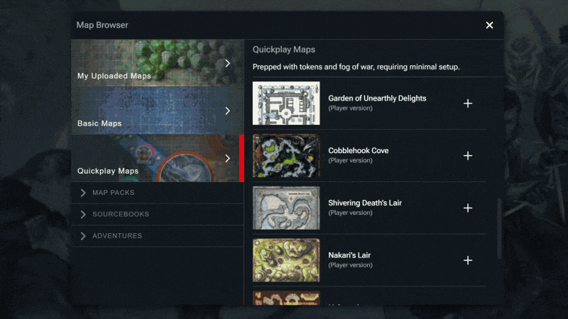 Selecting a Quickplay Map in the Maps Tool